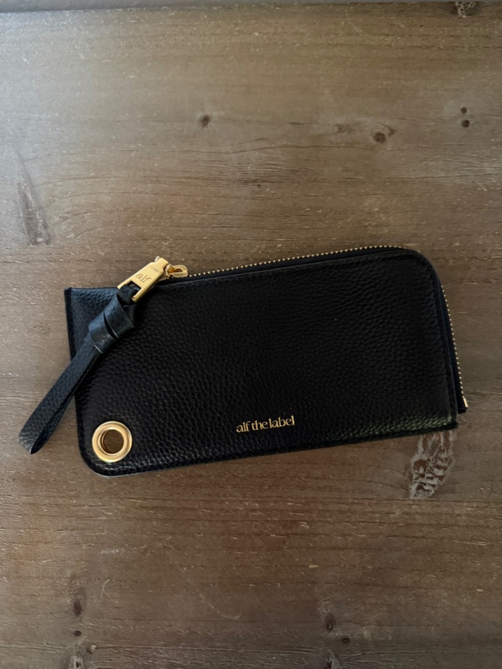Alf the Label Black Leather Zip Wallet with Gold Hardware - Brand New